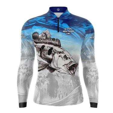 Imagem de Camisa de Pesca Infantil Azul Tucunare New Fisher Com Proteção Solar U