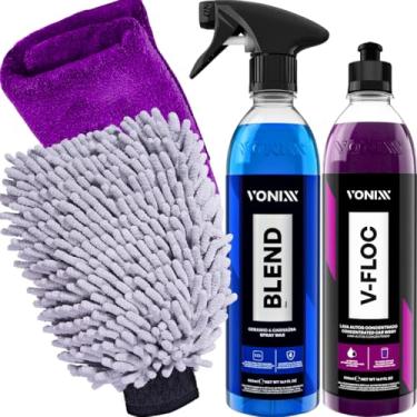 Imagem de Cera Blend Spray Vitrificadora Silica + Shampoo V-Floc 500ml Vonixx Com Luva microfibra js + Pano Microfibra js