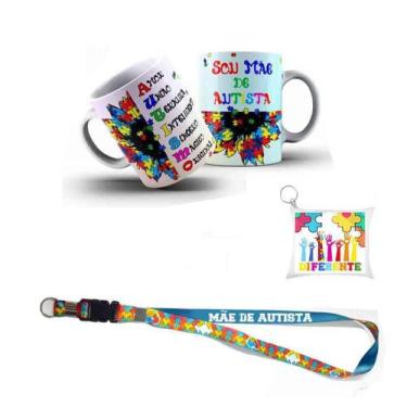 Imagem de Kit Caneca Sou Mamãe De Autista Almochaveiro E Cordão Puzzle - Coleção