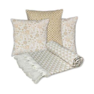 Imagem de Kit Manta Xale Sofá Páscoa Com 3 Capas de Almofada Coloridas - MUMUDEC