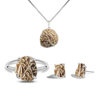 Imagem de Conjunto Natura Rosa do Deserto - Cristal Natural, Banho Ouro 18k