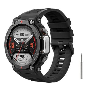 Imagem de MoKo Pulseira de relógio compatível com Amazfit T-Rex 2, pulseira de relógio feminina masculina de silicone macio de substituição para T-Rex 2, preta