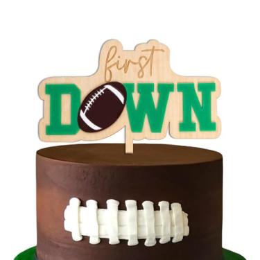 Imagem de CIEQR First Year Down Cake Topper - Football One Cake Topper, Sports Theme First Birthday Party Cake Decoration for Anniversary, Baby Shower, Baby Photo Booth Props, Cake Smash…