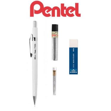 Imagem de Lapiseira Pentel Sharp 0,5mm Branca + Grafite + Borrachas