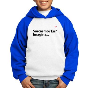 Imagem de Moletom Infantil Sarcasmo Eu Imagina... - Foca na Moda, Branco, Azul, 