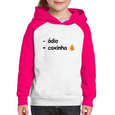 Imagem de Moletom Infantil Menos ódio, Mais coxinha - Foca na Moda, Branco, Rosa