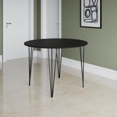 Imagem de Mesa Jantar Redonda Preta Hairpin 110cm Elen Base Ferro Preto - NEW GR