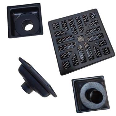 Imagem de Ralo Pluvial 15x15 Alumínio Concava Preto Fs Saída 50mm Tela - Ficone 