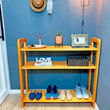 Imagem de Aparador de Madeira Pinus Linea com Vão de 3 Prateleiras Ample Carvalh