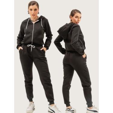 Imagem de Conjunto Moletom Feminino Roupas De Frio Feminina Blusa Canguru Zíper 