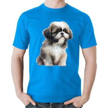 Imagem de Camiseta Algodão Cachorro Shih Tzu Filhote - Foca na Moda, Azul, GGG