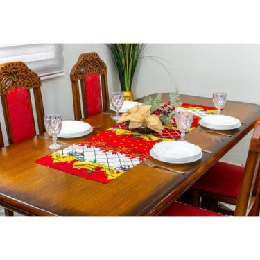 Imagem de Caminho de Mesa Natalino Decorativo Estampado e Liso 1,40m X 40cm Oxfo