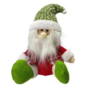 Imagem de Papai Noel Sentado Tecido Trico Vermelho e Verde Funny 30cm - Magizi