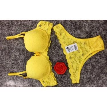 Imagem de Conjunto Lingerie calcinha e sutiã com renda amarelo - Ismeria Lingeri