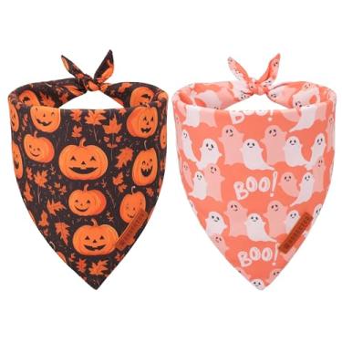 Imagem de ADOGGYGO Bandana de Halloween para cães, cachecol de Halloween fantasma de abóbora, laranja e preto, bandanas de Halloween para cães grandes GG (GG, Dia das Bruxas)