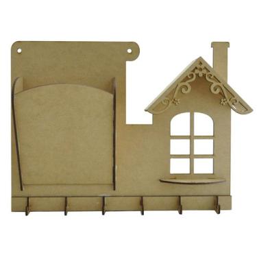 Imagem de Porta Carta e Chaves Casa Chaminé 32x23,5 Mdf Madeira - Atacadão do Ar