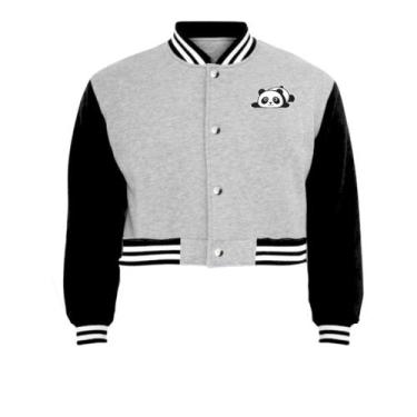 Imagem de Jaqueta Cropped Moletom Panda Feminina Colegial - Calttony, M, Cinza, 