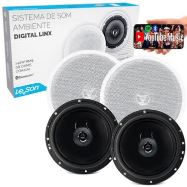Imagem de Kit Som Ambiente Arandela Alto Falante Redonda Branca Ativa Bluetooth 