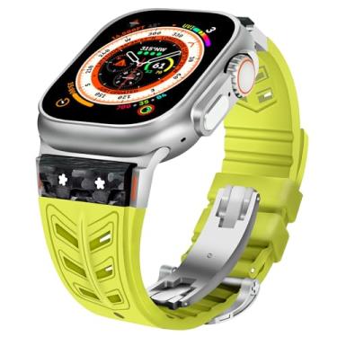 Imagem de Jopinl Pulseira de relógio de borracha FKM compatível com Apple Watch Ultra 2 de 49 mm, 46 mm, 45 mm e 44 mm, masculina de luxo com conector de fibra de carbono e metal para iWatch séries 10, 9, 8, 7,