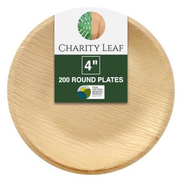 Imagem de Charity Leaf Pratos redondos descartáveis de folha de palmeira de 10 cm (200 peças) Travessas de servir como bambu, tábuas descartáveis, louça ecológica para casamentos, catering, eventos..