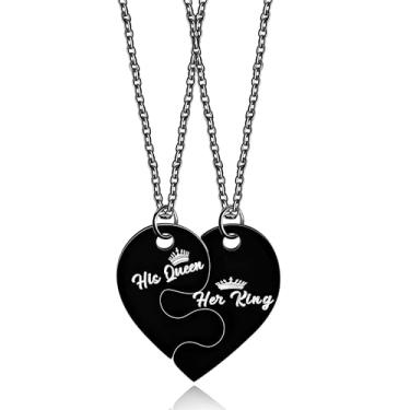 Imagem de Zircobic Conjunto de 2 colares gravados para parceiros | Conjunto de colares de casal com pingente de coração e quebra-cabeça da amizade | Joias ajustáveis de aço inoxidável BFF Infinity Love Y3663,