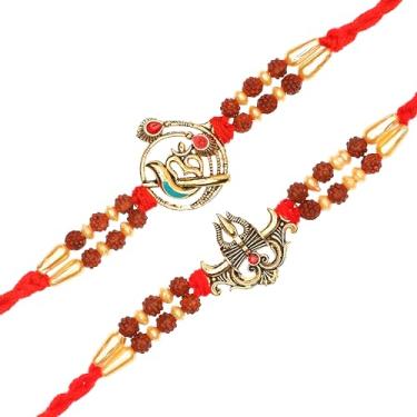 Imagem de Conjunto de 2 fios Rakhi para irmão Rakhi para Bhai Bhabhi Bhaiya e Bhatiji veera Rakhi Diwali Bhaidooj Rakhi Rakhi Conjunto Pulseira Dora Kalwa com pacote de presente para irmão irmã festival