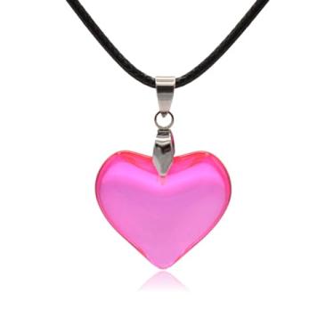 Imagem de Clayton Jewelry Labs Colar com pingente de coração de vidro sólido semitransparente vermelho, Aço inoxidável, Sem pedras preciosas - arenito - sem pedras preciosas