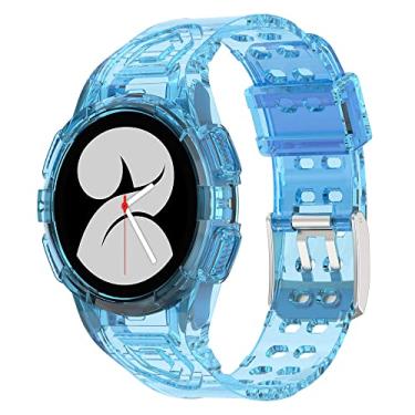 Imagem de Compatível com Samsung Galaxy Watch 6 de 44 mm com capa protetora, pulseiras de silicone de substituição para Samsung Galaxy Watch 5 Watch 4 de 44 mm (azul)