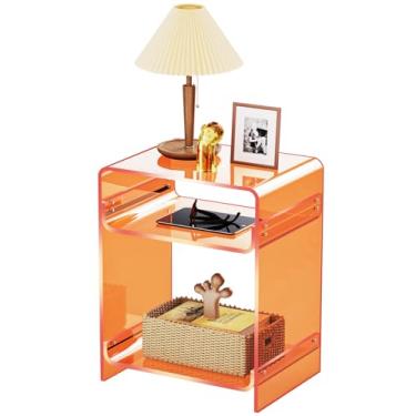 Imagem de Mesa de canto de acrílico com prateleira de armazenamento, mesa lateral transparente, mesa de toca-discos, mesa de cabeceira, 15,7 x 19,7 x 11,8 (laranja, 40 × 30 × 50 cm)