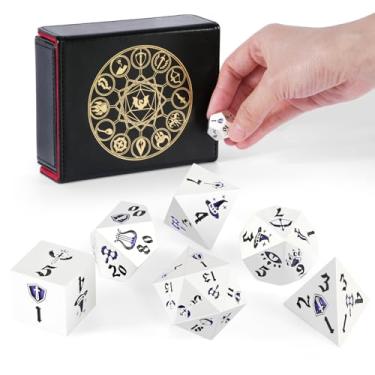 Imagem de DND Dice Set, 7Pcs Metal Dice with Dice Box for Dungeons and Dragons, Polyhedral D&D Dice Set Role Playing Games, Board Games (Silver)
