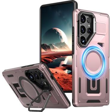 Imagem de Mephoro Capa superprotetora para Samsung S Series, com suporte magnético sem fio, proteção para câmera e suporte, ouro rosa