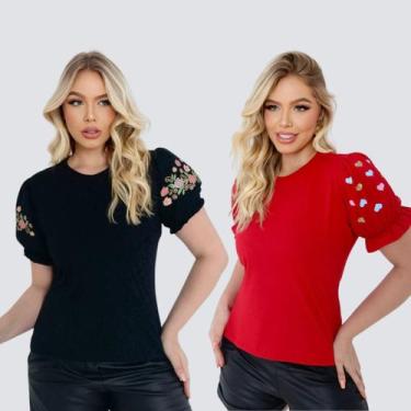 Imagem de Kit 2 Blusas Evangélicas Manga Bufante Princesa Algodão Premiun 100% C