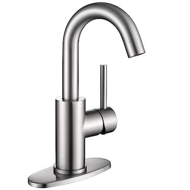 Imagem de Torneira de bar furo único, Jodulos níquel escovado aço inoxidável torneira de pia de barra de manípulo único com placa de deck e linhas de suprimento, torneira de pia de preparação de mini bar 1 furo, torneira de vaidade de níquel acetinado JU1100-BN