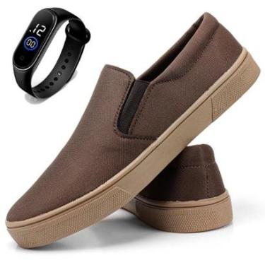 Imagem de Tênis Yate Masculino Mocassim Slip-on Sapatênis Casual em Lona com Relógio-Masculino