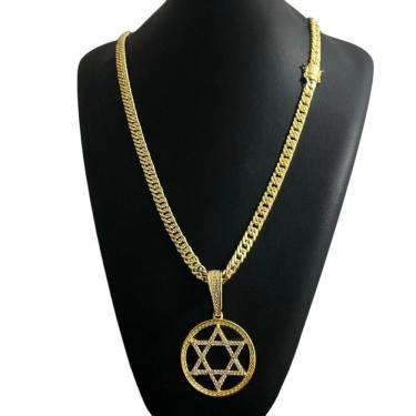 Imagem de Cordão Grumet 7Mm + Pingente Estrela De Davi Banhado A Ouro