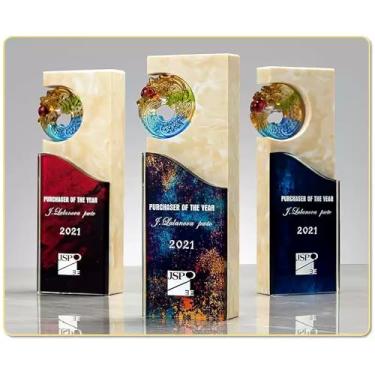 Imagem de Troféu de mármore exclusivo - Prêmios personalizados para campeões da competição, vice-campeão e terceiro lugar - Medalhas de cristal coloridas para reconhecimento (cor e imagem personalizadas,