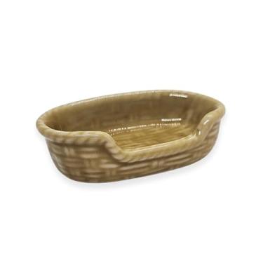 Imagem de WitnyStore Cesto marrom longo de 6,5 cm de diâmetro minúsculo em miniatura, tigela de alimentação, figura animal de argila branca, decoração feita à mão, colecionável