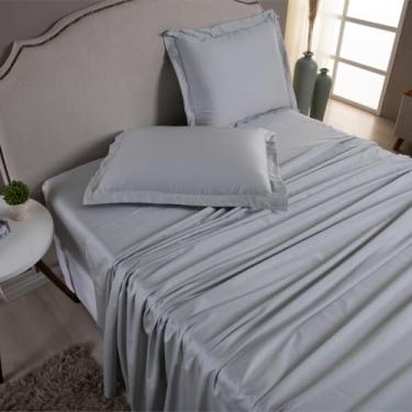 Imagem de Jogo de Cama 1000 Fios Algodão Egípcio Toque Gelado, Solteiro/Casal/Queen/King, Fronhas com Aba (Cinza, King 4 Peças)