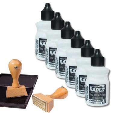 Imagem de 6 Tinta Almofada Para Carimbo Preta 40ml Alto Rendimento - Kit 6 Tinta