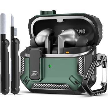 Imagem de MCTOPZO Capa Lock Fit projetada para Samsung Galaxy Buds3 FE (2025)/Buds3 Pro (2024)/Buds 3 (2024), com kit de limpeza, design de proteção de fibra de carbono à prova de choque