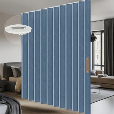 Imagem de AJAZZ Cortinas divisórias sanfonadas 100% blackout - com trilho de teto flexível total privacidade cortinas à prova de som adequadas para porta deslizante de quarto e pátio (azul, L100 x C84, 1 pacote