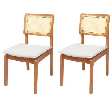Imagem de Kit 2 Cadeiras Veneza Madeira MaçicaAlt 86 cm x 43cm x 55 cm Natural/OffWhite