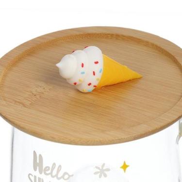 Imagem de Caneca Xícara Vidro Duplo com Pires Tampa Bambu 250 ml - Yaay, Sorvete