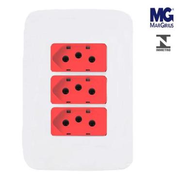 Imagem de Conjunto Tomada Tripla Vermelha 20a 4x2 Margirius B3