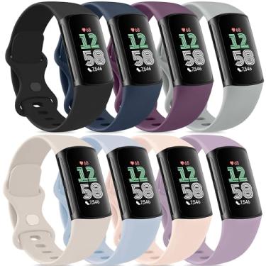 Imagem de Vancle Pulseira para Fitbit Charge 6/Fitbit Charge 5 para mulheres e homens, pacote com 8, pulseiras esportivas macias clássicas
