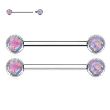 Imagem de FUNLMO 1 par de anéis de mamilo de 14 g, joias de piercing de mamilo com costas planas G23, joia de mamilo de titânio, roscada, internamente, barra, língua, ponte, joia para mulheres, Titânio, outro