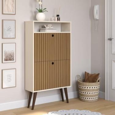 Imagem de Sapateira Retro Pés Palito 2 Gavetas Basculantes Quarto Closet Organizador 12 Pares (Off White/Ripado)