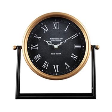 Imagem de Relógio de Mesa Decoração de mesa Relógio estilo europeu retrô Sala de estar Quarto Relógio de pêndulo Relógio de metal Relógio de Mesa
