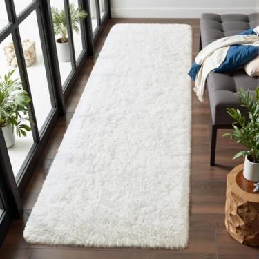 Imagem de Macgace Tapete de corredor fofo, 5 x 15 cm, branco creme, lavável, para quarto, sala de estar, cozinha, lavanderia, tapete felpudo longo com suporte de borracha antiderrapante, tapete de entrada