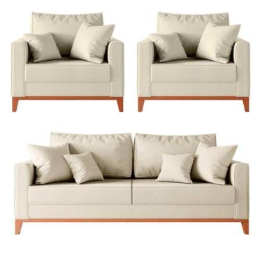 Imagem de Kit Sofá 2 Lugares e 2 Poltronas Beny com Base de Madeira - Móveis Rop